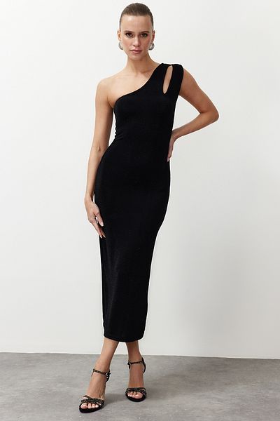 Trendyol Collection Glitzerndes schwarzes Abendkleid mit Glitzer - Gestrickt, Gefüttert TPRSS24EL00172