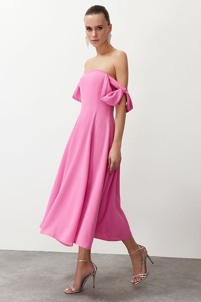 Trendyol Collection Carmen Collar Pink A-Cut Dress - TPRSS24EL00152