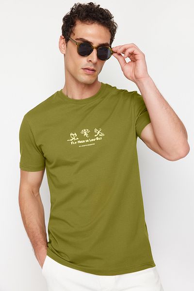 Trendyol Collection Khaki Dragon Print Regular/Normal Cut Tok Fabric T-Shirt Tmnss24Ts00209