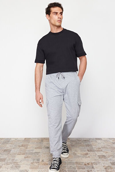 Trendyol Collection Gray Melange Regular/Normal Cut Cargo Pocket Elastic Leg Jogger Sweatpants Tmnss20Ea0028