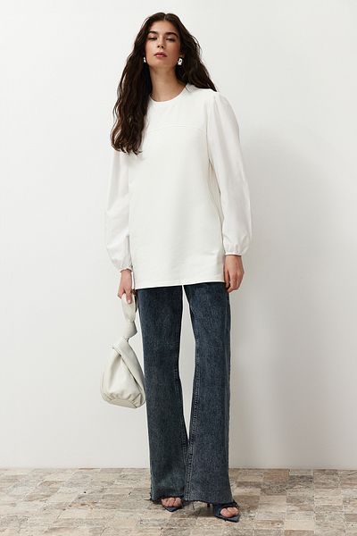 Trendyol Modest Πλεκτό λευκό φούτερ από Ποπλίνα - TCTSS24UK00041