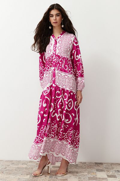 Trendyol Modest Υφαντό φόρεμα με φούξια κουμπιά - Tctss24eb00244