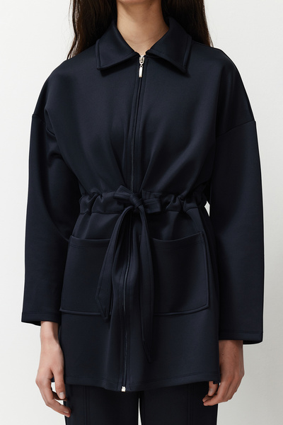 Trendyol Modest طقم محبوك من أسفل إلى أعلى للغواص/الغوص باللون الأزرق الداكن مع تفاصيل ربط TCTAW24EN00017