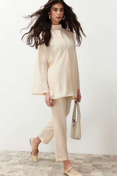 Trendyol Modest Szövött alsó felső készlet - Stone Collar részletes TCTSS24US00055