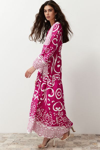Trendyol Modest Υφαντό φόρεμα με φούξια κουμπιά - Tctss24eb00244