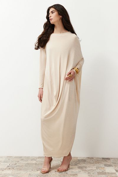 Trendyol Modest Πλεκτό Καφτάνι Oversize Πέτρινο - TCTSS24EB00037