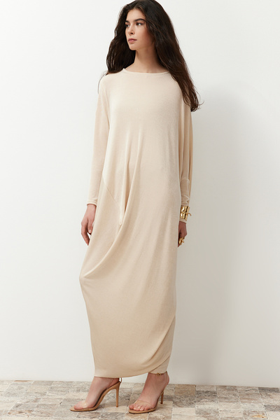 Trendyol Modest Πλεκτό Καφτάνι Oversize Πέτρινο - TCTSS24EB00037