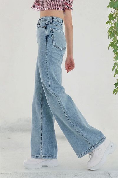 İncim Women's Light Blue Snow Washing High Waist Denim Jean Women's Loose Leg Jeans Pants