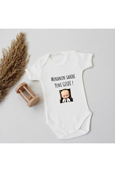 Unisex Bebek Mekanın Sahibi Kişiye Özel Baskılı Organik Kısa Kol Badi