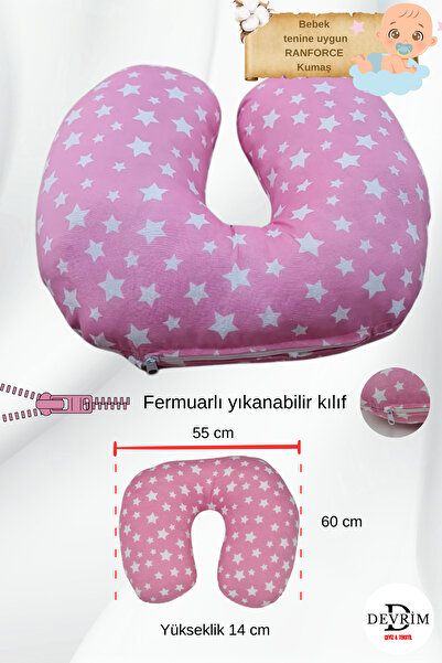 DEVRİM OLİVYA TEKSTİL Pembe Çift Taraflı Emzirme Yastığı ve Bebek Destek Minderi, Hamilelik Yastığı