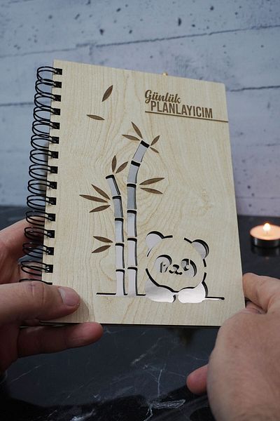 markcat Caiet de planuri din lemn Panda - Agenda nedatat - Planificator zilnic - Caiet A5 pentru planificator fără timp