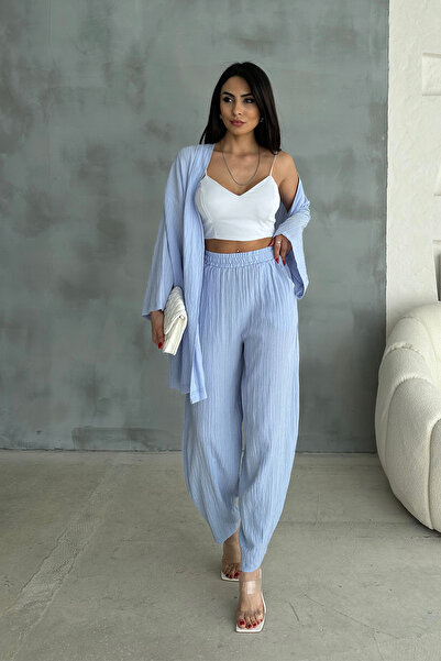 Ortaya Çık Set Kimono Blue Seersucker