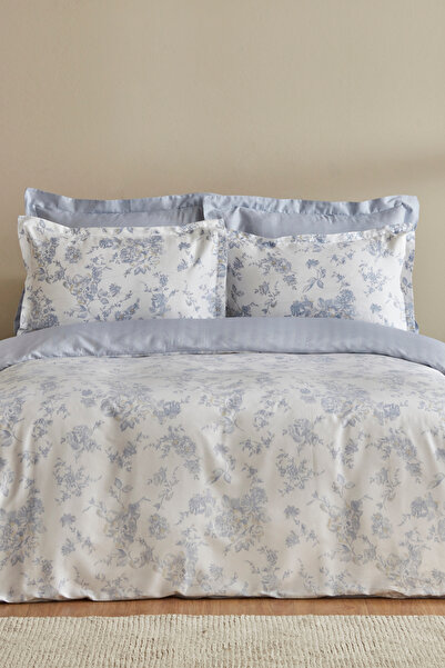 Karaca Home Set cuvertură de pilota dublă din satin 100% bumbac Cara Blue Par...