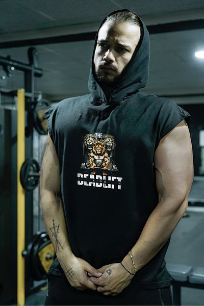 Oxlade قميص رياضي بغطاء للرأس بدون أكمام The Deadlift King®