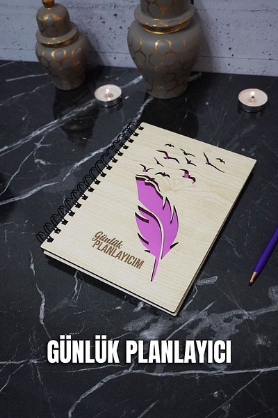 markcat Bird Feather Pen Wooden Daily Planner Notebook - Undated Agenda - Unlimited Planning Notebook - A5