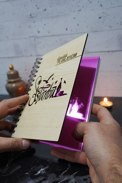 markcat Istanbul Design Wooden Planner Notebook - Αντιμετώπιση χωρίς ημερομηνία - Daily Planner (PLANNING NOTEBOOK) A5