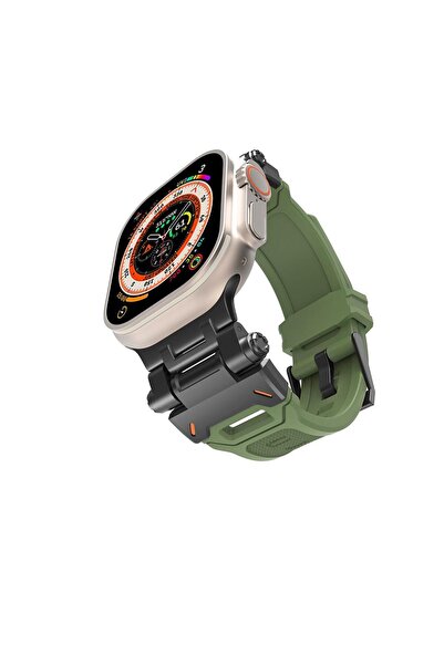 AktarMobile Apple Watch Ultra / Ultra 2 49 mm uyumlu Metal Aksamlı Silikon Ko...