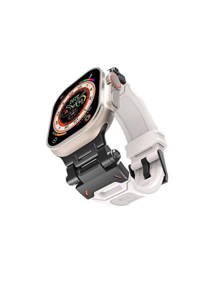 AktarMobile Apple Watch Ultra / Ultra 2 49 mm uyumlu Metal Aksamlı Silikon Ko...