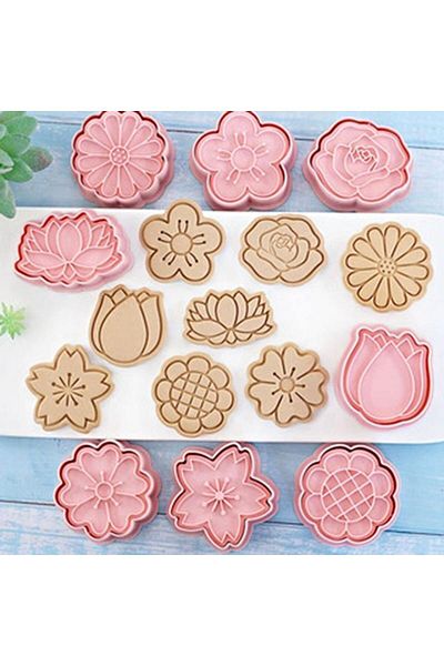 Butedo 16 Pieces Flower Set - 8 Pieces Detailed Cookie Mold Set