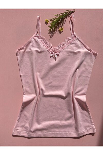 LEYNA BUTİK Cotton Lycra Rope Strap Pink, Ecru, Salmon, Purple 4 Pack Blouse-atlet