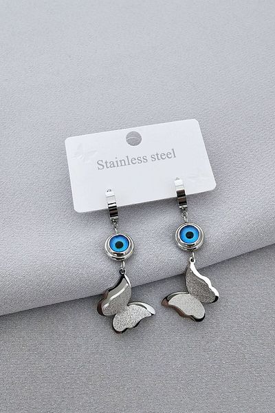 CADI BOUTİQUE Steel Evil Eye Beaded Butterfly Earrings