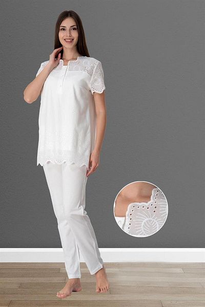 CT MODA Patterned Linen Women's Pajamas Scalloped Set