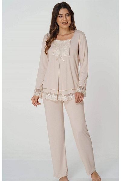 CT MODA Σετ Γυναικείες Πιτζάμες Mink Lace Cotton - Maternity Pregnant