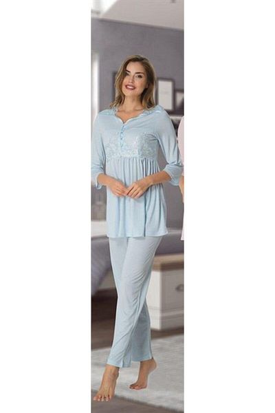 CT MODA Set de pijamale de maternitate cu jumătate de mânecă albastră - cu reglare în talie