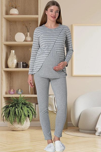 CT MODA Gray Striped Maternity Maternity Pajama Set - Women