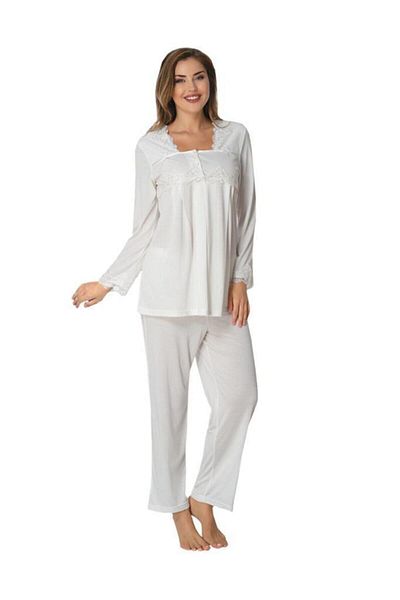 CT MODA Ecru Lace Detailed Maternity Maternity Pajamas Set - Effort