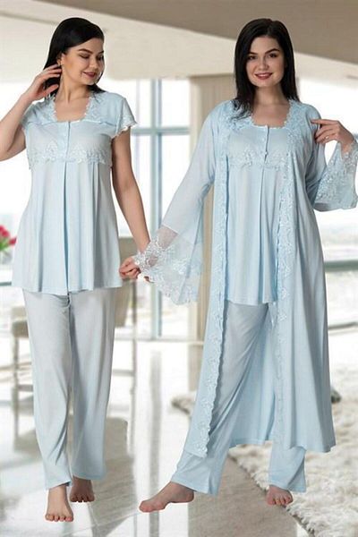 CT MODA Blue Effort cu mânecă scurtă - Set de pijamale și halate de maternitate pentru maternitate cu talie reglabilă