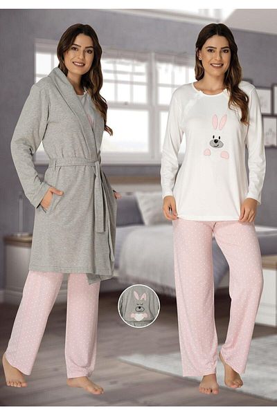 CT MODA Pink Polka Dot Maternity Pajamas and Dressing Gown Set