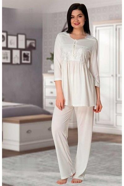 CT MODA Effort Ecru Half Sleeve Waist Adjustable Maternity Pajamas Set