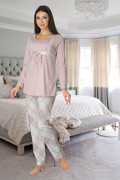 CT MODA Pink Plaid Maternity Maternity Pajama Set - Effort