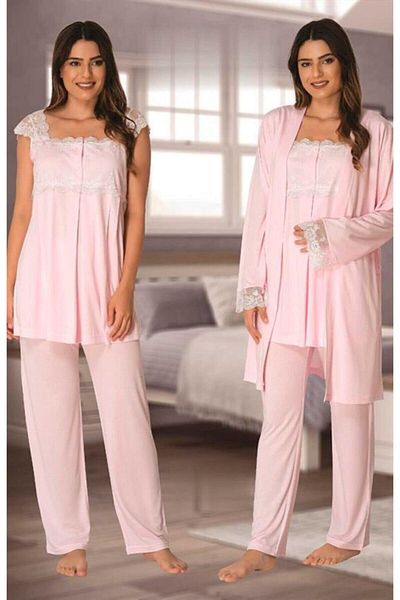 CT MODA Maternity and Morning Gowns Pajamas Set - Powder Lace Detailed