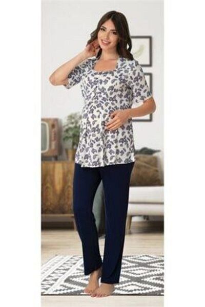 CT MODA Effort Navy Blue Patterned Summer Maternity Pajamas Set