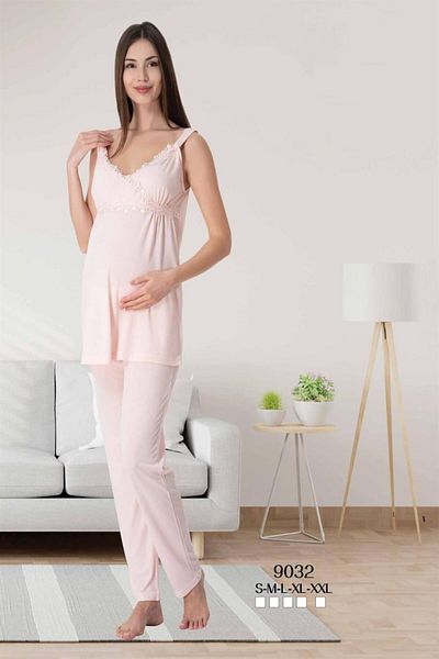 CT MODA Cotton Lace Maternity Pajamas and Dressing Gown Set with Straps