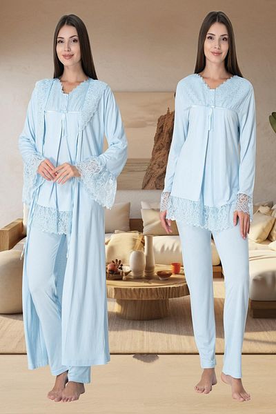 CT MODA Set pijamale și rochii de damă din bumbac din dantelă albastră - 3 bucăți de maternitate