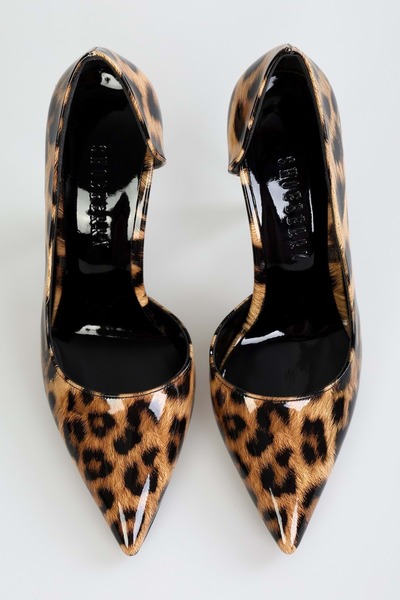 Shoeberry Dámské lesklé jehlové boty Massy Leopard