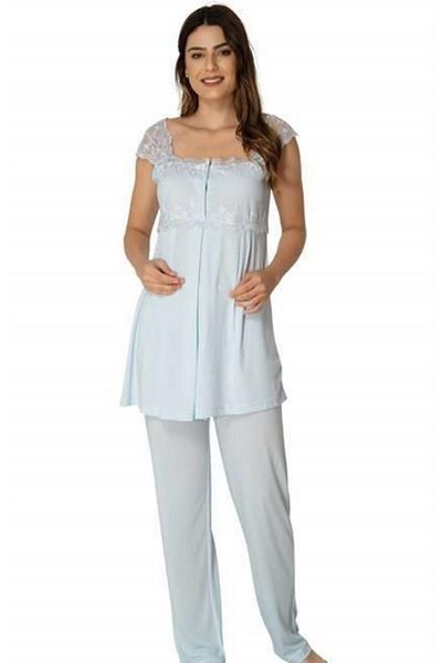 CT MODA Set de pijamale de maternitate cu dantelă albastră - efort