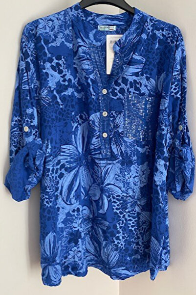 AYASOFYA OTANTIK Жіноча італійська блуза Saks синього кольору з паєтками, киш...