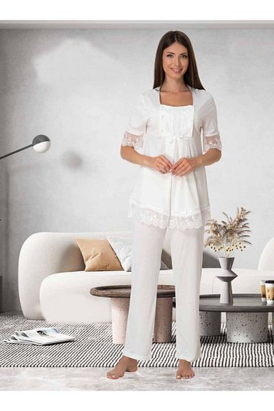 CT MODA Ecru Lace Sleeves - Buttoned Maternity Pajama Set, Women