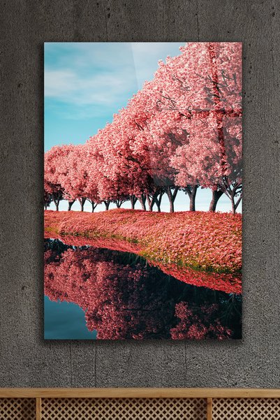 ACRES Ağaçlar ve Göl Manzara Cam Tablo