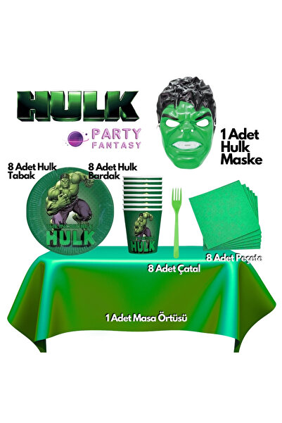 Party Fantasy Hulk Maskeli Doğum Günü Parti Seti 8'li Servis Seti Tabak, Bard...