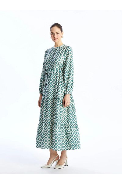 LC Waikiki AYMİRA SHIPPED BY STORE!!STYLISH MODEST Crew Neck Patterned Long Sleeve Women's Dress