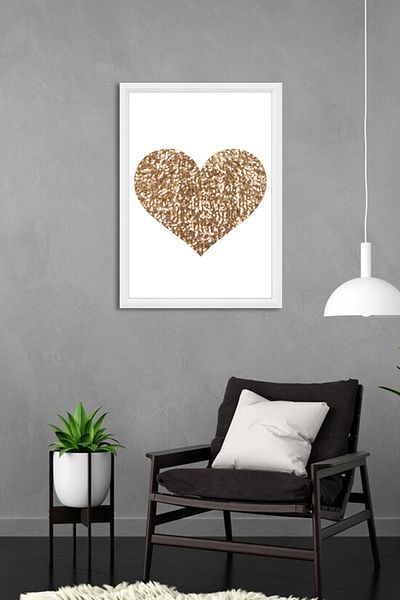 yhfoto Love - Aur - Cadru decorativ ilustrat A3 30x40 - Pictură albă -763