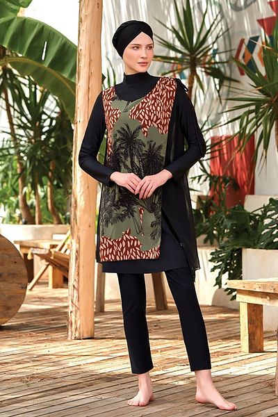 Kapılı Women's 3-Piece Lycra Long Sleeve Full Covered Hijab Swimsuit
