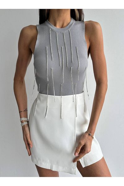 İLKCET MODA Γυναικεία πλεκτά Stone Detailed Crop