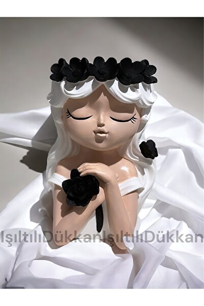 IŞILTILI DÜKKAN 26 CM KIZ BİBLO / HEYKEL / SAKSI / HEDİYELİK / EL YAPIMI ( HA...