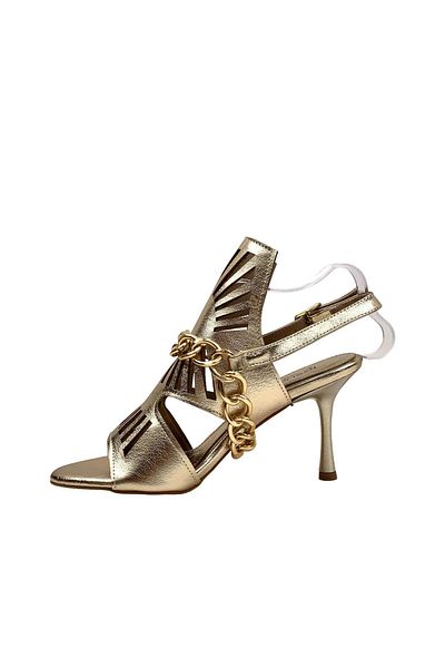 bescobel Women's Kokla Gold Thin Heel Chain Detailed Evening Dress Shoes 8 Cm 601
